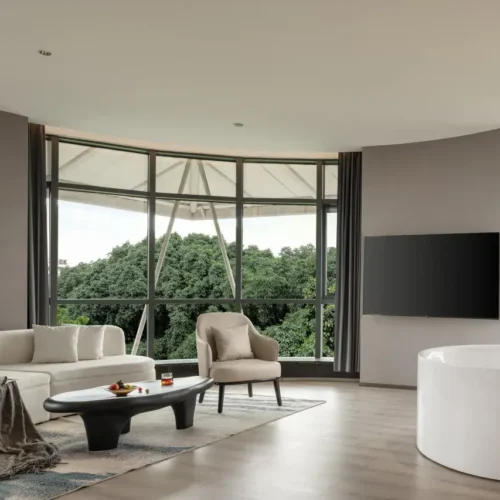 270° Forest-Themed Two-Bedroom Two-Bathroom Grand Family Suite With Super Large Round Bathtub And Leisure Couch