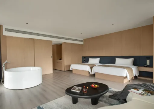 270° Forest-Themed Two-Bedroom Two-Bathroom Grand Family Suite With Super Large Round Bathtub And Leisure Couch